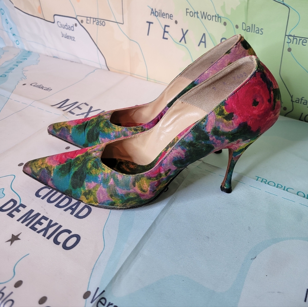 Vintage 1950s Heels Shoes Pumps Grandini New York Floral Women's Size 7N - Picture 2 of 8